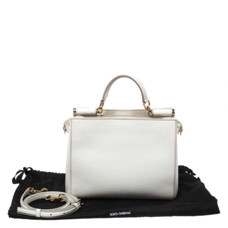 Pre Owned Dolce & Gabbana White Leather Miss Sicily Double Zip Top Handle Bag