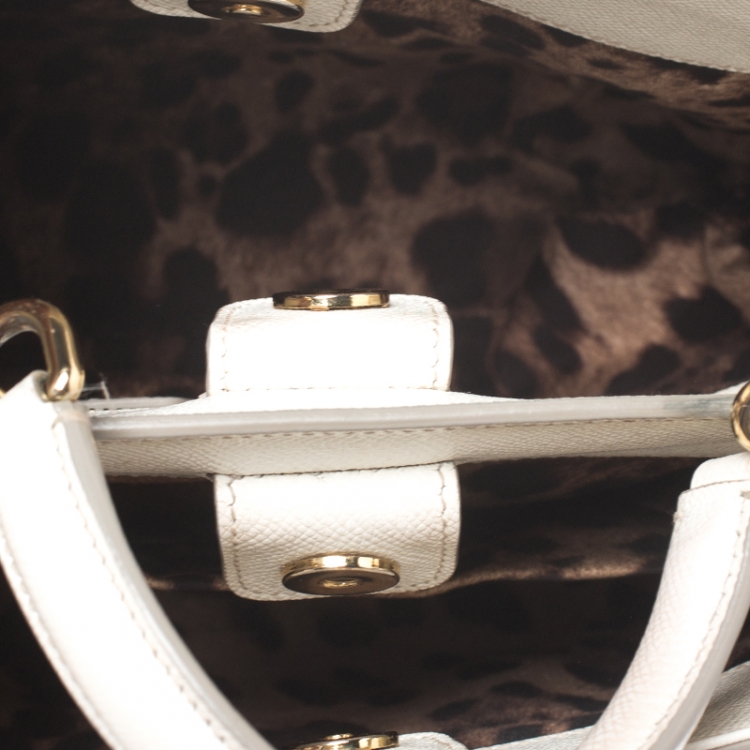 Pre Owned Dolce & Gabbana White Leather Miss Sicily Double Zip Top Handle Bag