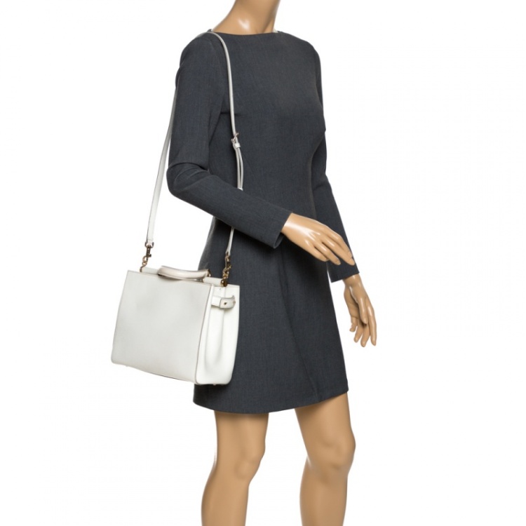 Pre Owned Dolce & Gabbana White Leather Miss Sicily Double Zip Top Handle Bag