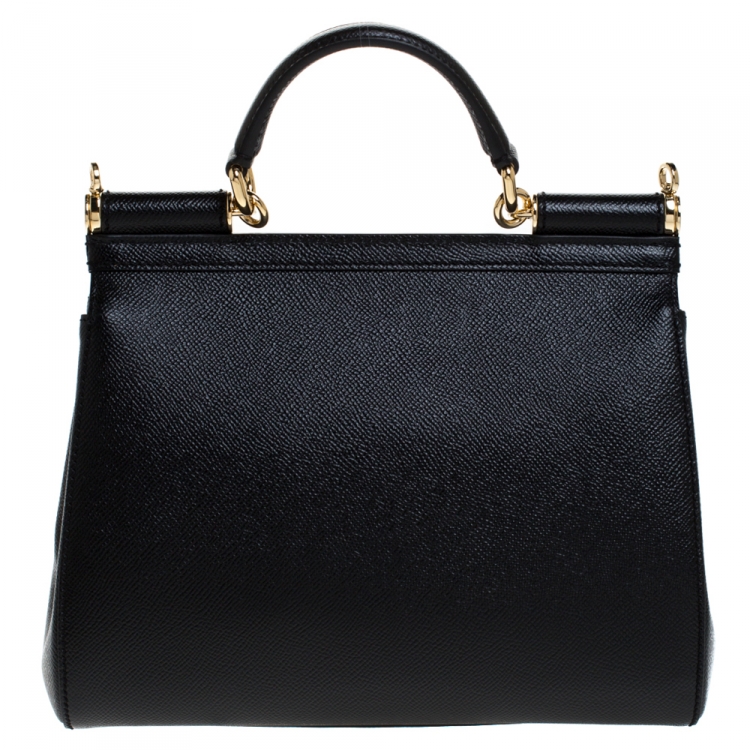 Pre Owned Dolce and Gabbana Black Dauphine Leather Medium Sicily Top Handle Bag