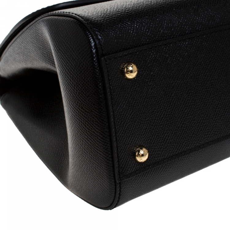 Pre Owned Dolce and Gabbana Black Dauphine Leather Medium Sicily Top Handle Bag