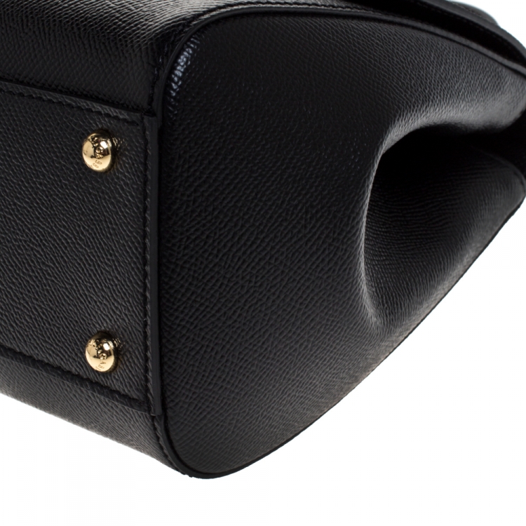 Pre Owned Dolce and Gabbana Black Dauphine Leather Medium Sicily Top Handle Bag