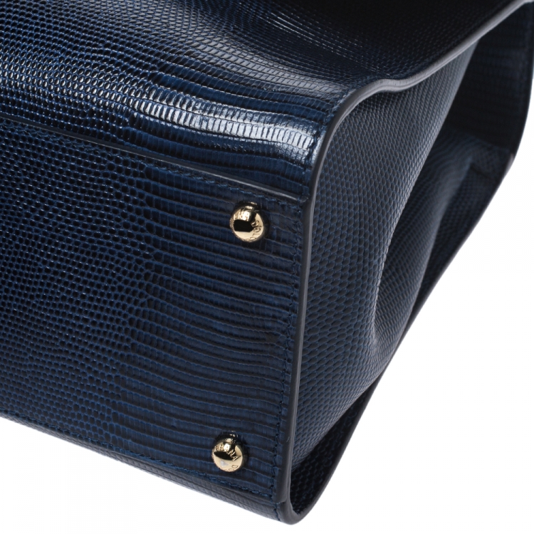 مملوكة مسبقًا Dolce & Gabbana Blue Lizard Embossed Leather Medium Miss Monica Top Handle Bag