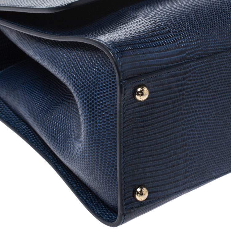 مملوكة مسبقًا Dolce & Gabbana Blue Lizard Embossed Leather Medium Miss Monica Top Handle Bag