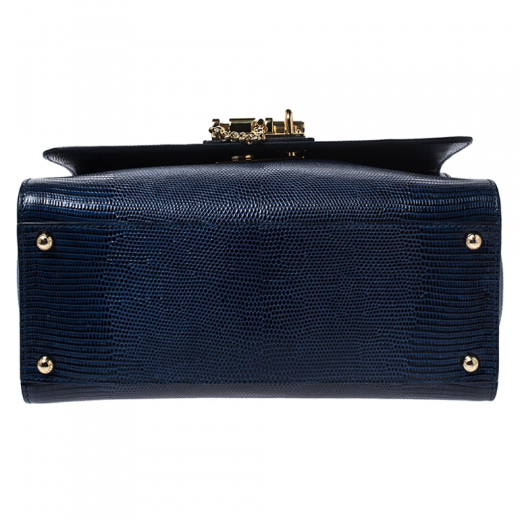مملوكة مسبقًا Dolce & Gabbana Blue Lizard Embossed Leather Medium Miss Monica Top Handle Bag