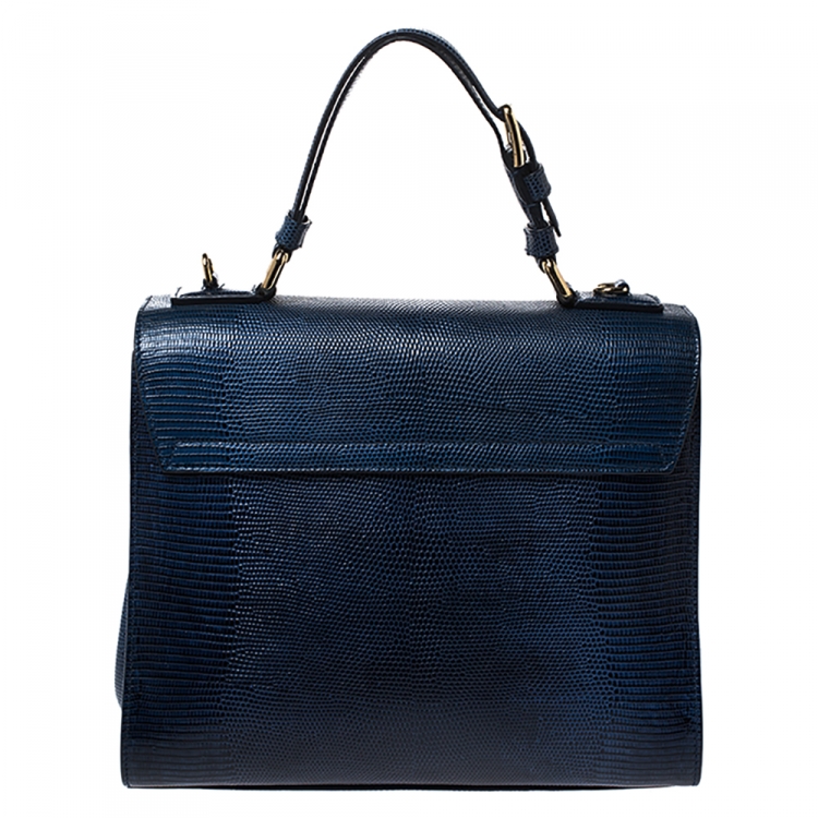 مملوكة مسبقًا Dolce & Gabbana Blue Lizard Embossed Leather Medium Miss Monica Top Handle Bag