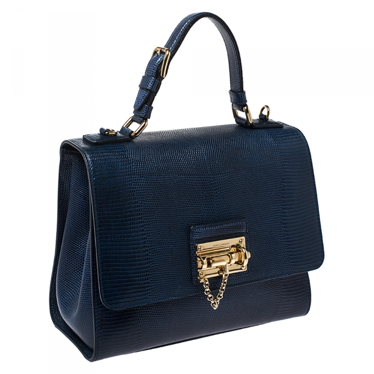 مملوكة مسبقًا Dolce & Gabbana Blue Lizard Embossed Leather Medium Miss Monica Top Handle Bag