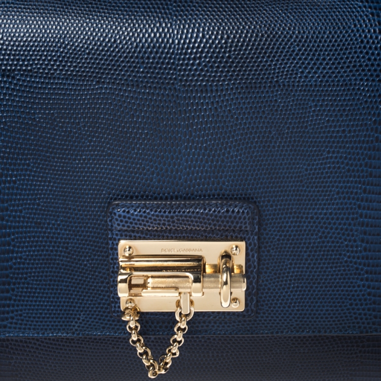 مملوكة مسبقًا Dolce & Gabbana Blue Lizard Embossed Leather Medium Miss Monica Top Handle Bag