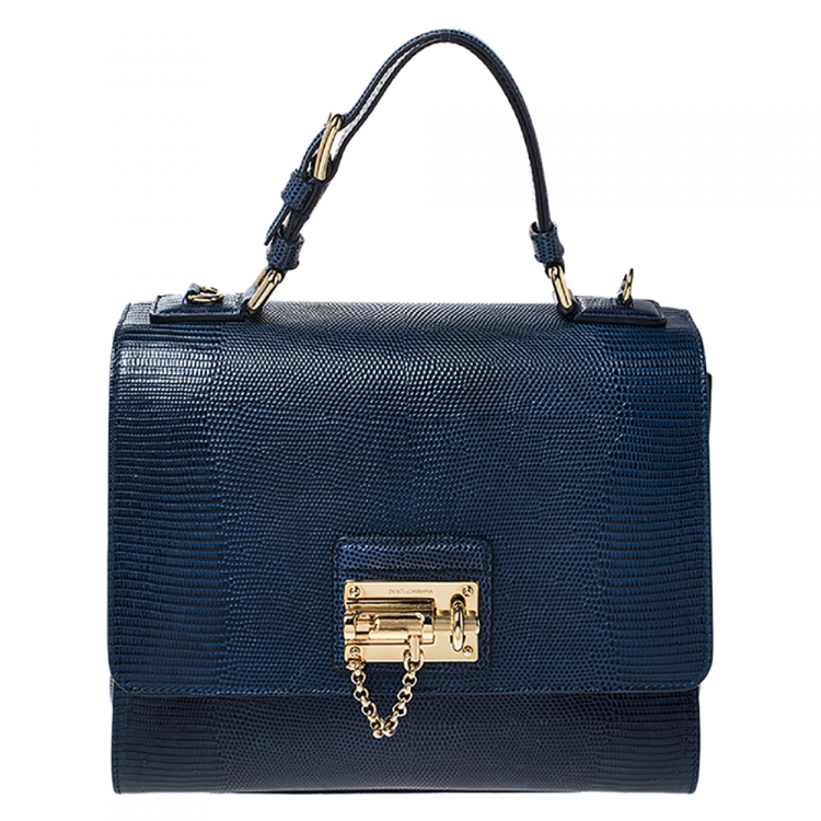 مملوكة مسبقًا Dolce & Gabbana Blue Lizard Embossed Leather Medium Miss Monica Top Handle Bag