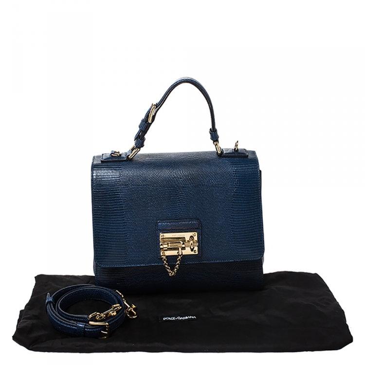 مملوكة مسبقًا Dolce & Gabbana Blue Lizard Embossed Leather Medium Miss Monica Top Handle Bag