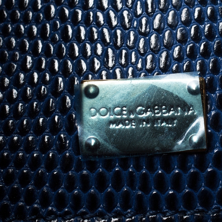 مملوكة مسبقًا Dolce & Gabbana Blue Lizard Embossed Leather Medium Miss Monica Top Handle Bag