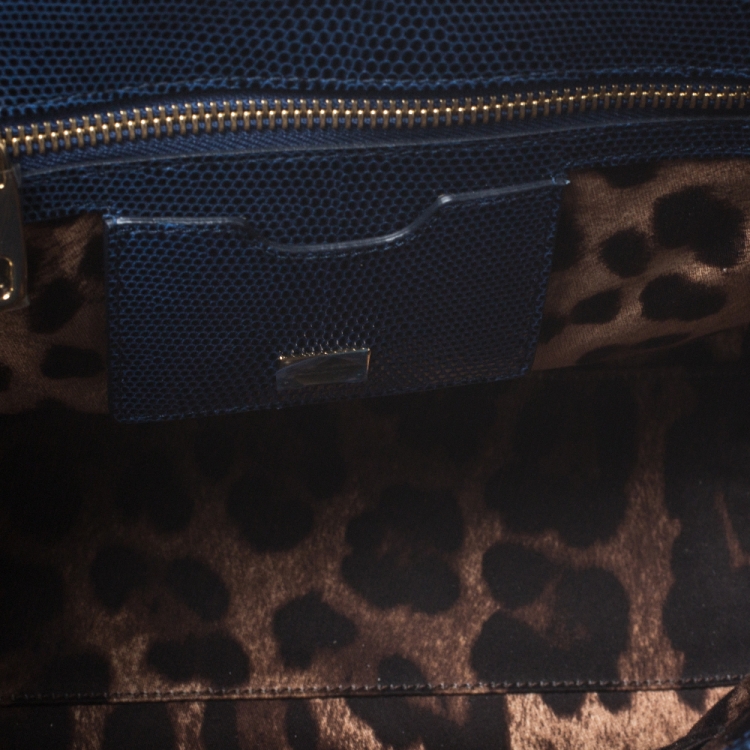 مملوكة مسبقًا Dolce & Gabbana Blue Lizard Embossed Leather Medium Miss Monica Top Handle Bag