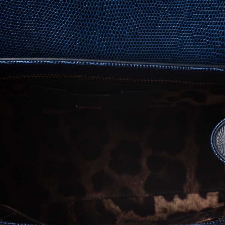 مملوكة مسبقًا Dolce & Gabbana Blue Lizard Embossed Leather Medium Miss Monica Top Handle Bag