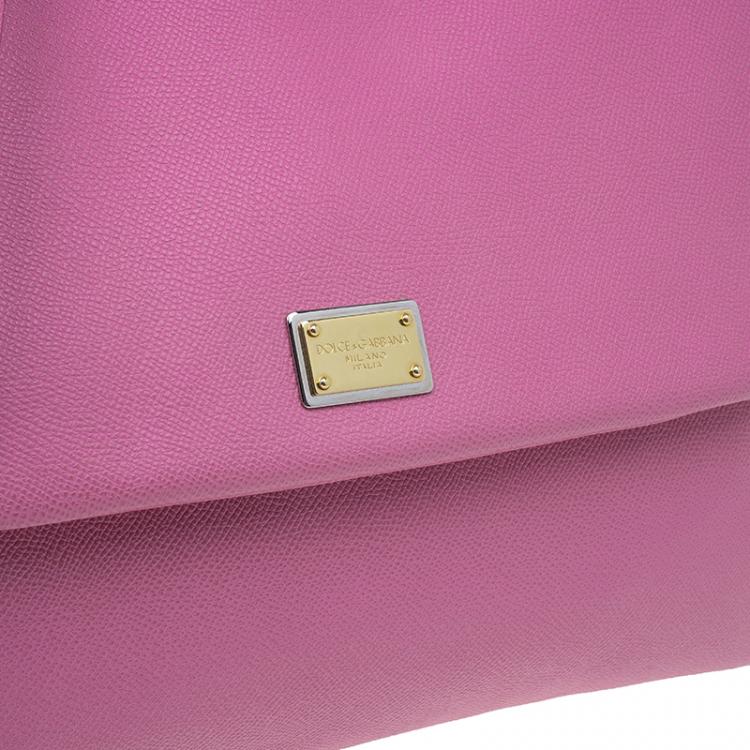 Pre Owned Dolce and Gabbana Pink Leather Large Miss Sicily Tote