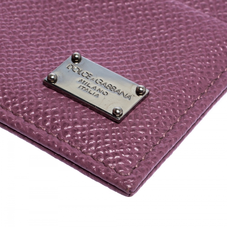 Pre Owned Dolce & Gabbana Purple Leather Card Holder