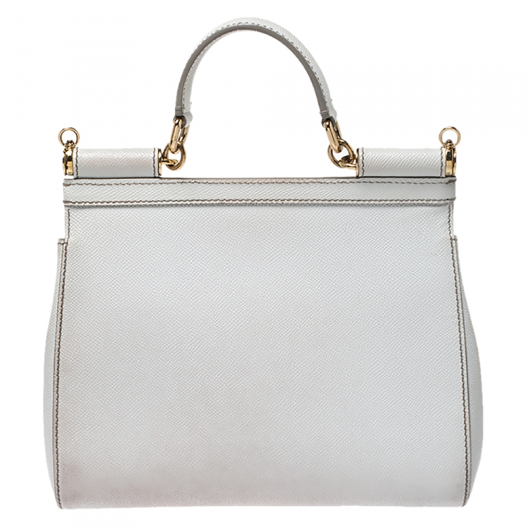Pre Owned Dolce & Gabbana White Dauphine Leather Medium Miss Sicily Top Handle Bag