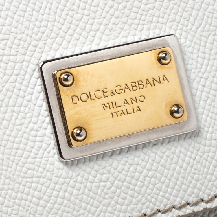 Pre Owned Dolce & Gabbana White Dauphine Leather Medium Miss Sicily Top Handle Bag