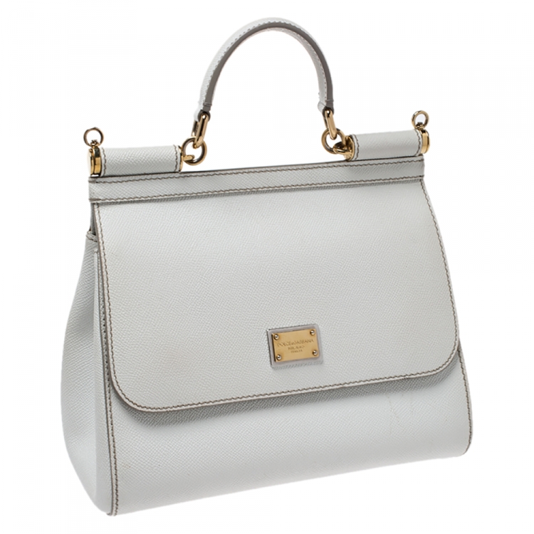 Pre Owned Dolce & Gabbana White Dauphine Leather Medium Miss Sicily Top Handle Bag