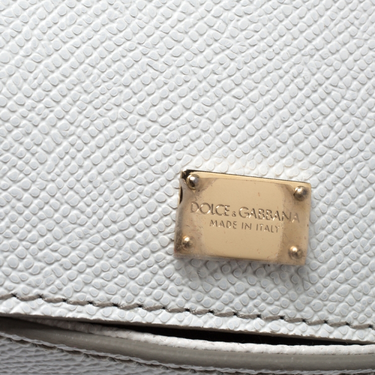 Pre Owned Dolce & Gabbana White Dauphine Leather Medium Miss Sicily Top Handle Bag