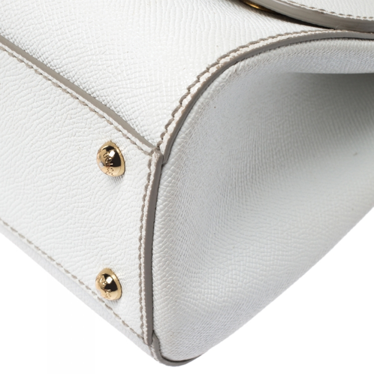 Pre Owned Dolce & Gabbana White Dauphine Leather Medium Miss Sicily Top Handle Bag