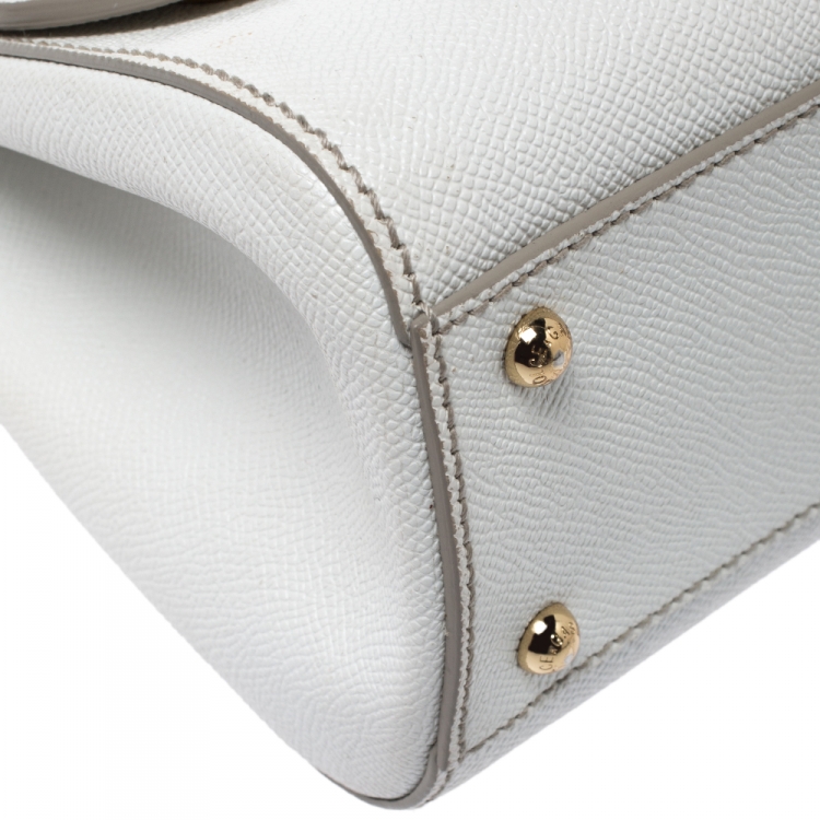 Pre Owned Dolce & Gabbana White Dauphine Leather Medium Miss Sicily Top Handle Bag