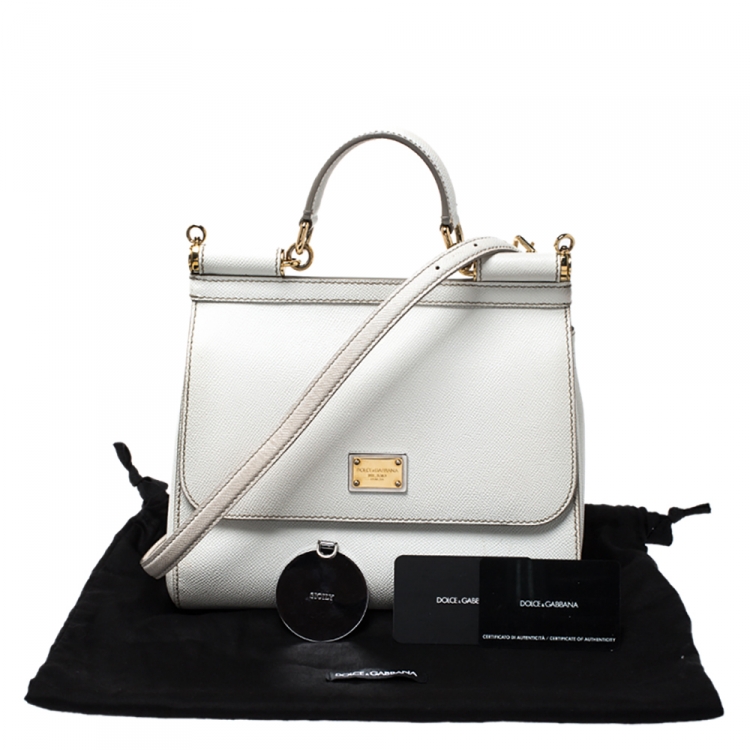 Pre Owned Dolce & Gabbana White Dauphine Leather Medium Miss Sicily Top Handle Bag