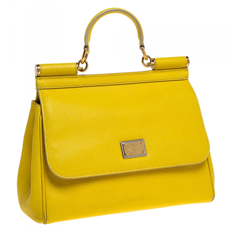 مملوكة مسبقًا Dolce & Gabbana Yellow Dauphine Leather Medium Miss Sicily Top Handle Bag