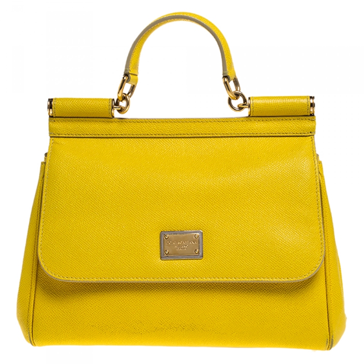 مملوكة مسبقًا Dolce & Gabbana Yellow Dauphine Leather Medium Miss Sicily Top Handle Bag
