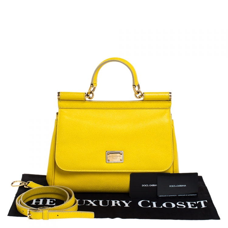 مملوكة مسبقًا Dolce & Gabbana Yellow Dauphine Leather Medium Miss Sicily Top Handle Bag
