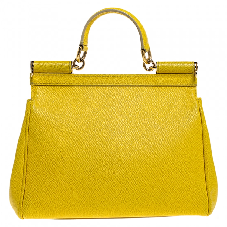 مملوكة مسبقًا Dolce & Gabbana Yellow Dauphine Leather Medium Miss Sicily Top Handle Bag