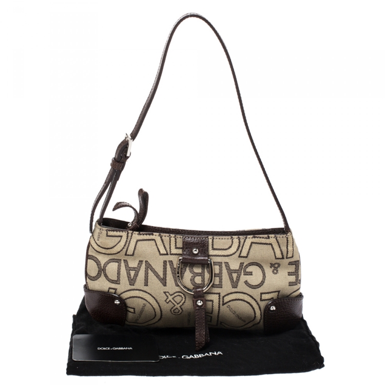 Pre Owned Dolce & Gabbana Beige/Brown Canvas and Leather Pochette Bag