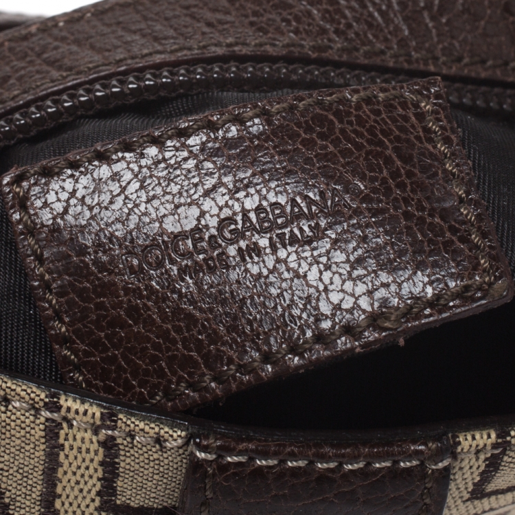 Pre Owned Dolce & Gabbana Beige/Brown Canvas and Leather Pochette Bag