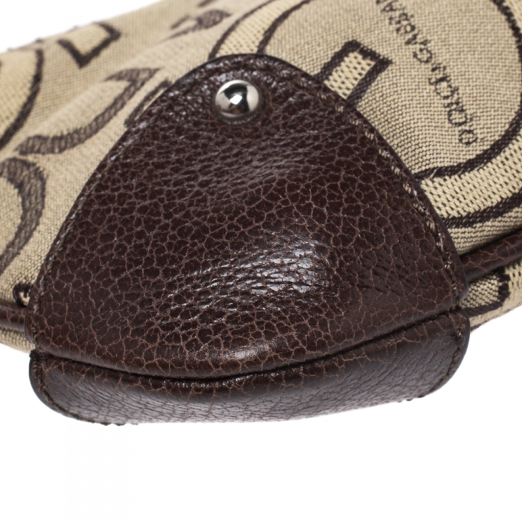 Pre Owned Dolce & Gabbana Beige/Brown Canvas and Leather Pochette Bag