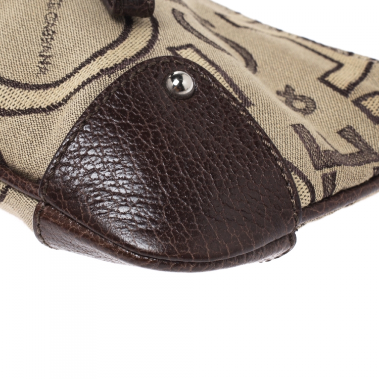 Pre Owned Dolce & Gabbana Beige/Brown Canvas and Leather Pochette Bag