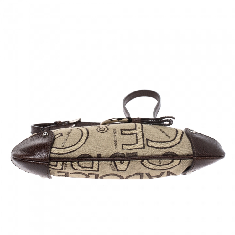 Pre Owned Dolce & Gabbana Beige/Brown Canvas and Leather Pochette Bag