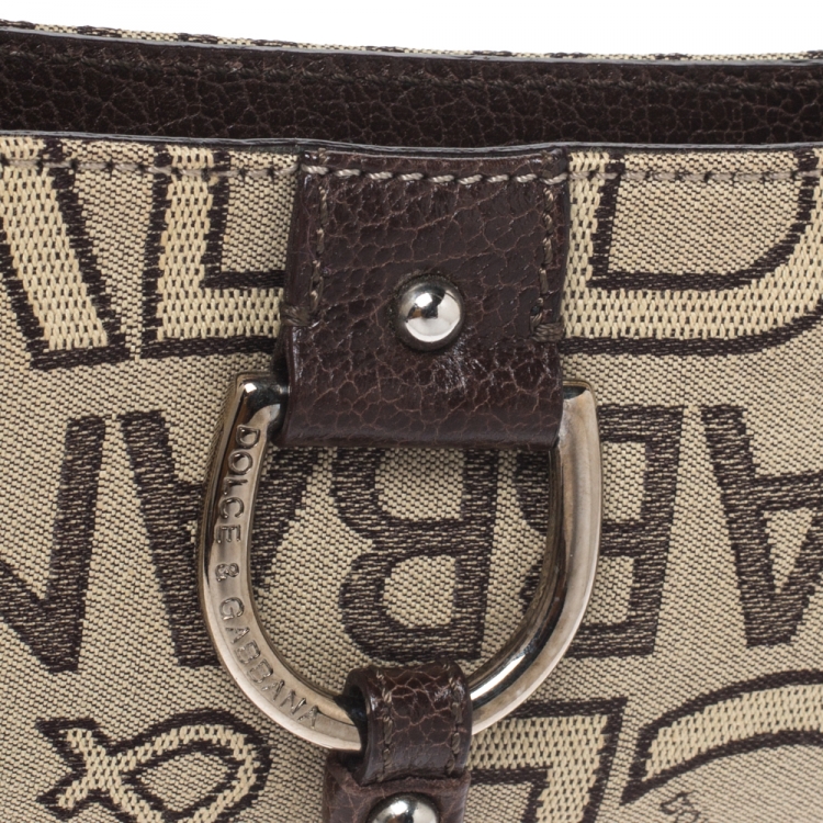 Pre Owned Dolce & Gabbana Beige/Brown Canvas and Leather Pochette Bag
