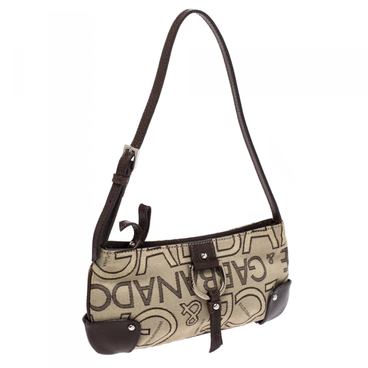 Pre Owned Dolce & Gabbana Beige/Brown Canvas and Leather Pochette Bag