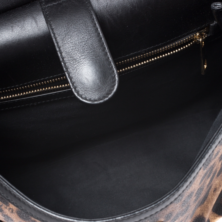 Pre Owned Dolce & Gabbana Leopard Print Coated Canvas and Leather Large Miss Sicily Top Handle Bag