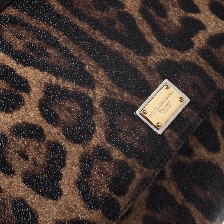 Pre Owned Dolce & Gabbana Leopard Print Coated Canvas and Leather Large Miss Sicily Top Handle Bag