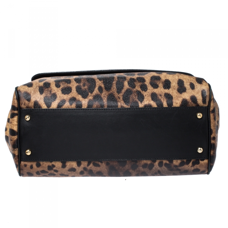 Pre Owned Dolce & Gabbana Leopard Print Coated Canvas and Leather Large Miss Sicily Top Handle Bag