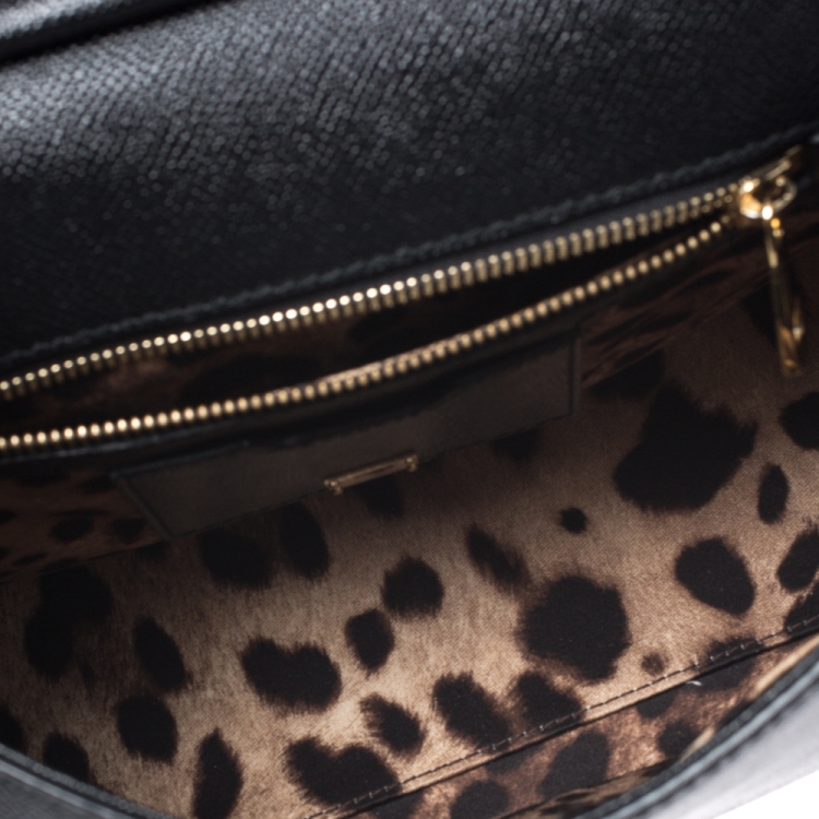 Pre Owned Dolce and Gabbana Black Dauphine Leather Medium Miss Sicily Bag