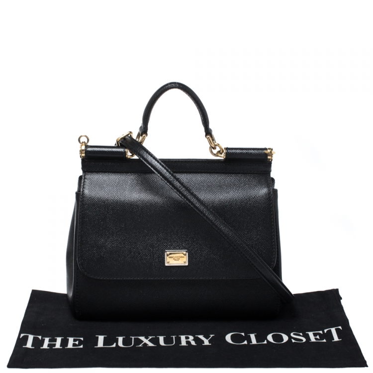 Pre Owned Dolce and Gabbana Black Dauphine Leather Medium Miss Sicily Bag