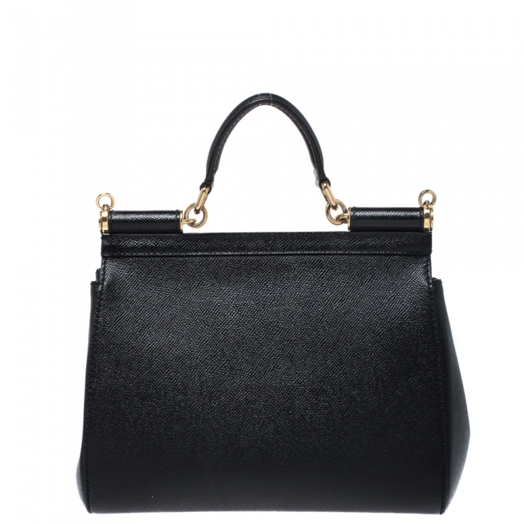 Pre Owned Dolce and Gabbana Black Dauphine Leather Medium Miss Sicily Bag