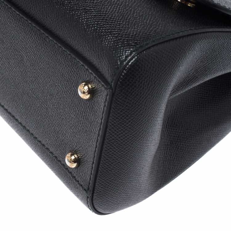 Pre Owned Dolce and Gabbana Black Dauphine Leather Medium Miss Sicily Bag