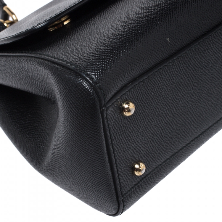 Pre Owned Dolce and Gabbana Black Dauphine Leather Medium Miss Sicily Bag