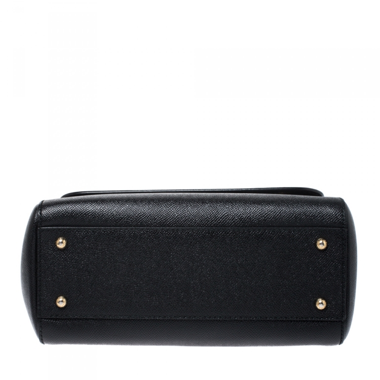 Pre Owned Dolce and Gabbana Black Dauphine Leather Medium Miss Sicily Bag