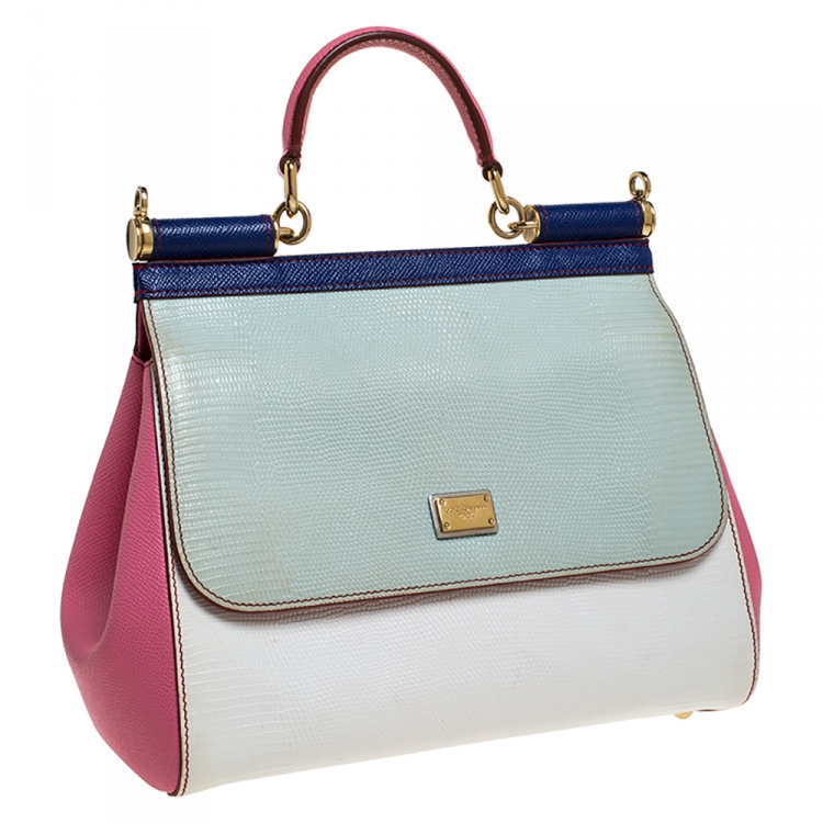 Pre Owned Dolce & Gabbana Multicolor Lizard Embossed Leather Medium Miss Sicily Top Handle Bag