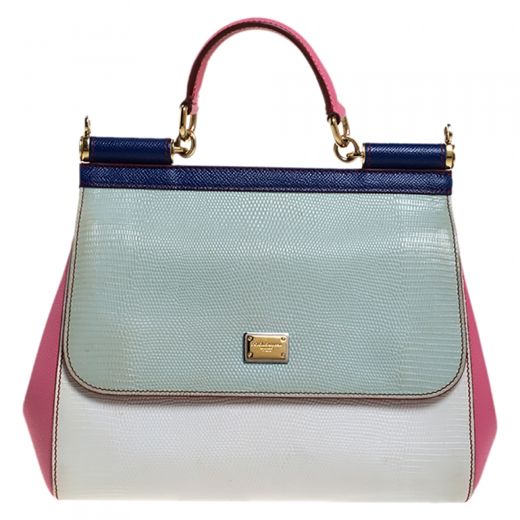 Pre Owned Dolce & Gabbana Multicolor Lizard Embossed Leather Medium Miss Sicily Top Handle Bag
