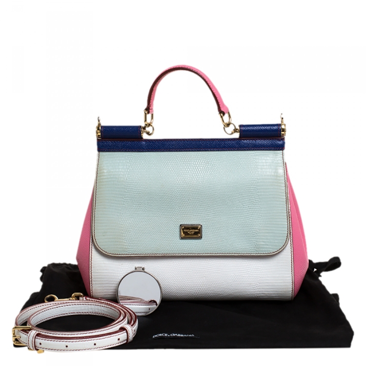 Pre Owned Dolce & Gabbana Multicolor Lizard Embossed Leather Medium Miss Sicily Top Handle Bag