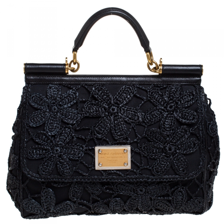 Dolce & Gabbana Crocheted Straw 'Miss Sicily' Top Handle Satchel Handbag, Dolce & Gabbana Handbags